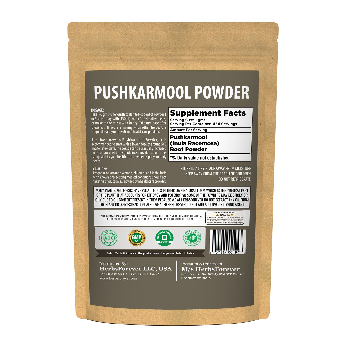 Pushkarmool Powder (Inularacemosa) - Non GMO - Vegan - (454 Gms - 1LBS)