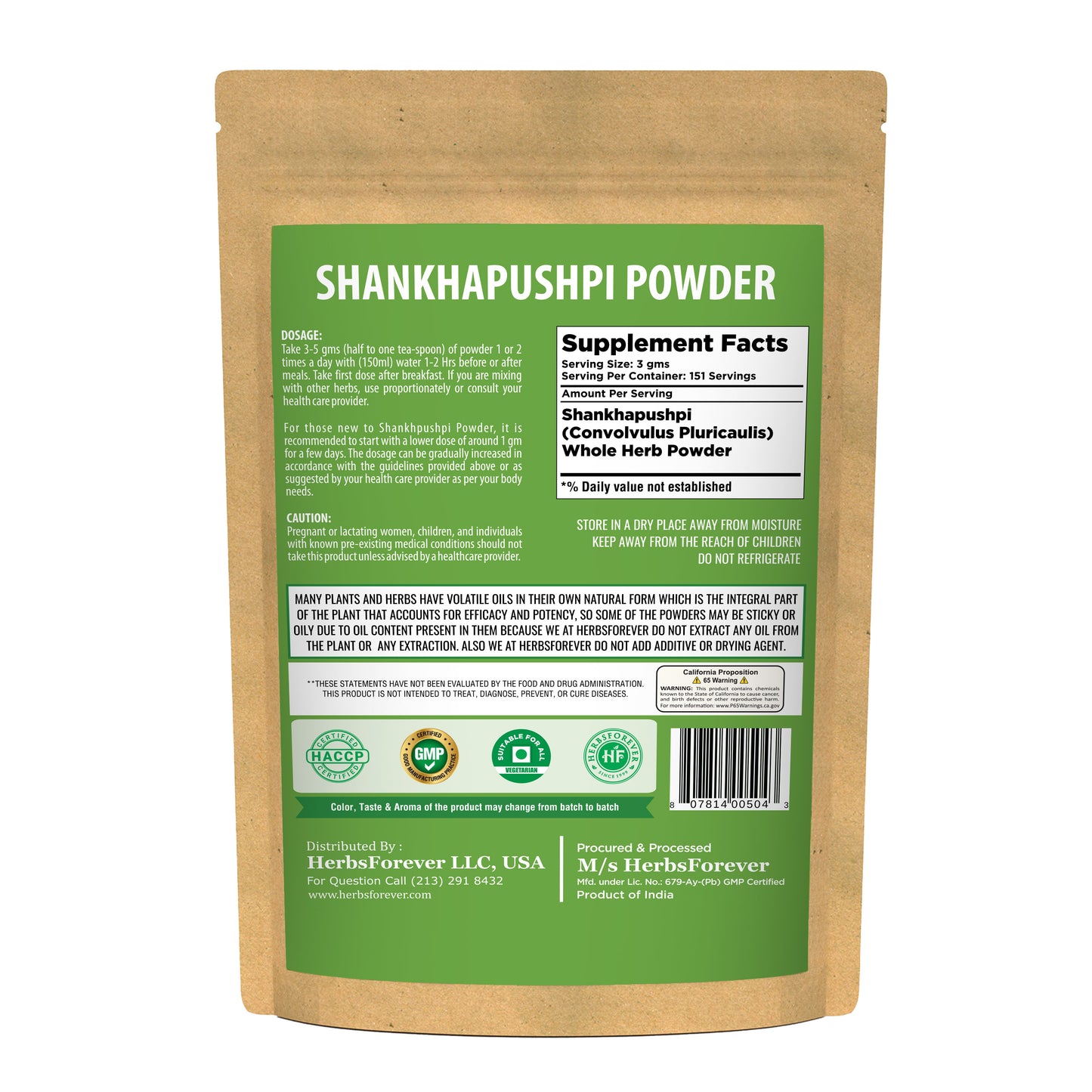 Shankhapushpi Powder (Convolvulus Pluricaulis) – Non GMO – Vegan – (454 Gms – 1LBS)