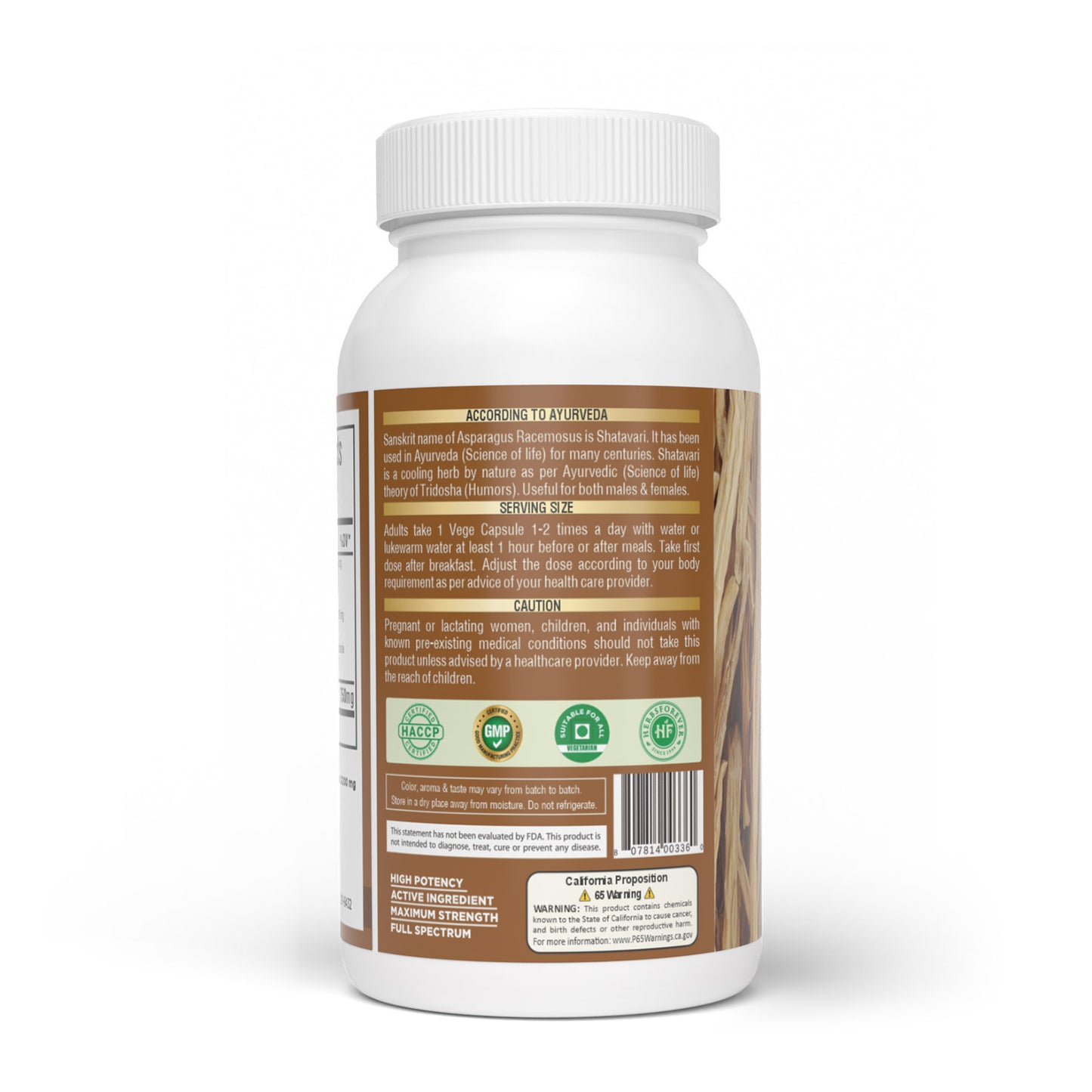 Shatavari Capsules – Asparagus Racemosus - 40% saponin - Extract Ratio 8:1 - 60 Vege Capsules - 750 mg each