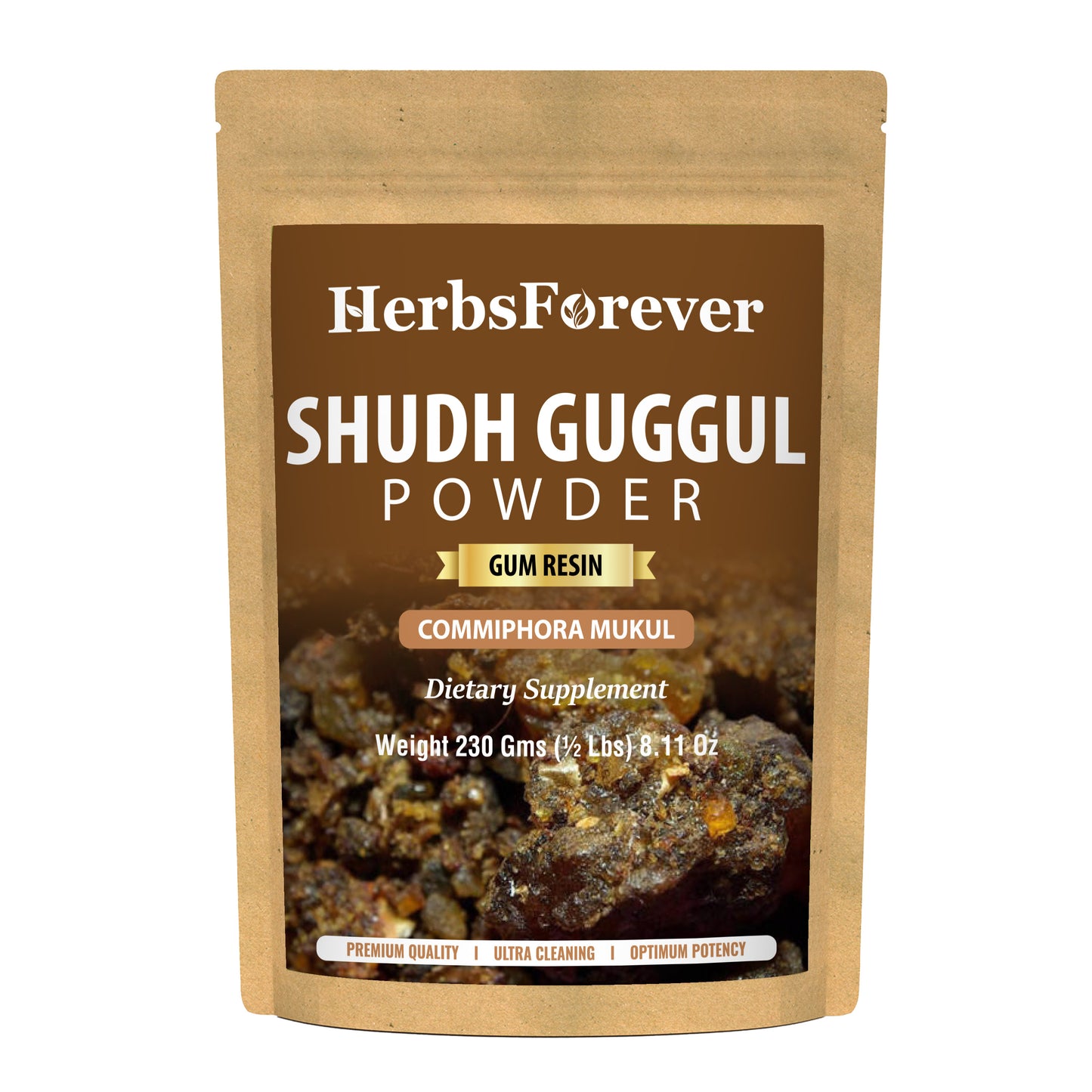 Shudh (Purified) Guggul Resin Powder – (Commiphora Mukul) – Non GMO - Vegan – 230 Gms - ½ LBS