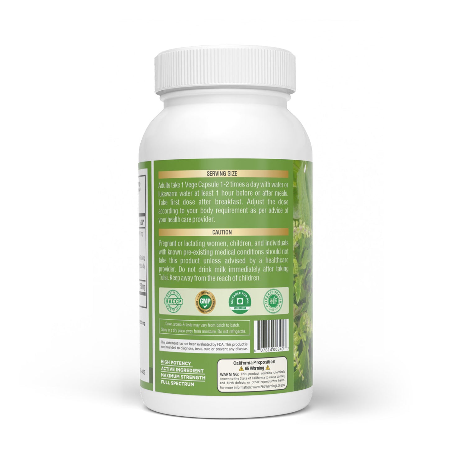 Tulsi Capsules – Ocimum Sanctum - 2% ursolic acid - Extract Ratio 10:1 - 60 Vege Capsules - 750 mg each