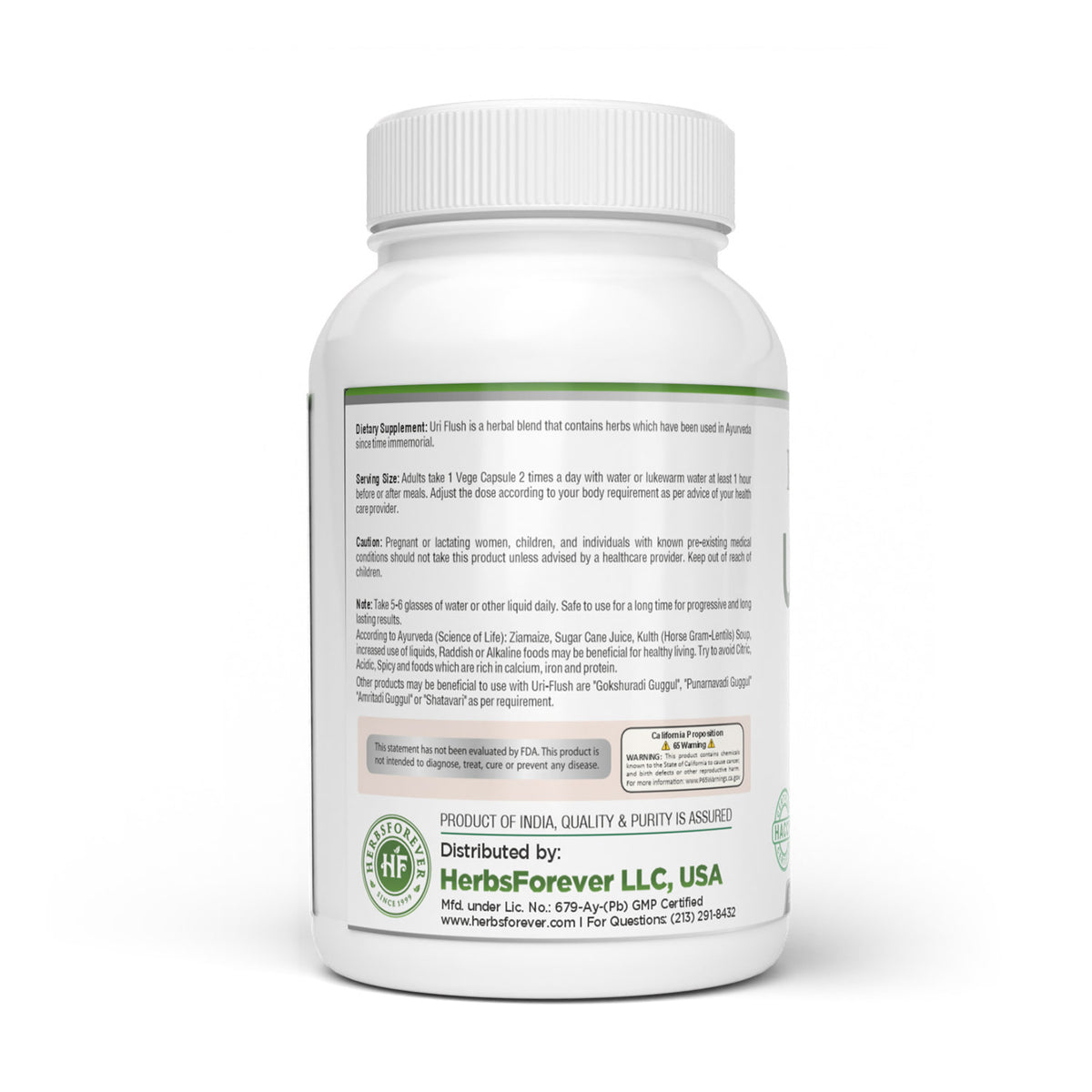 Uri Flush Capsules - Ayurvedic Herbal Supplement – 90 Vege Capsules – 800 Mg Each