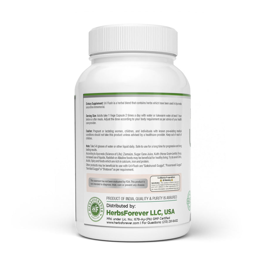 Uri Flush Capsules - Ayurvedic Herbal Supplement – 90 Vege Capsules – 800 Mg Each