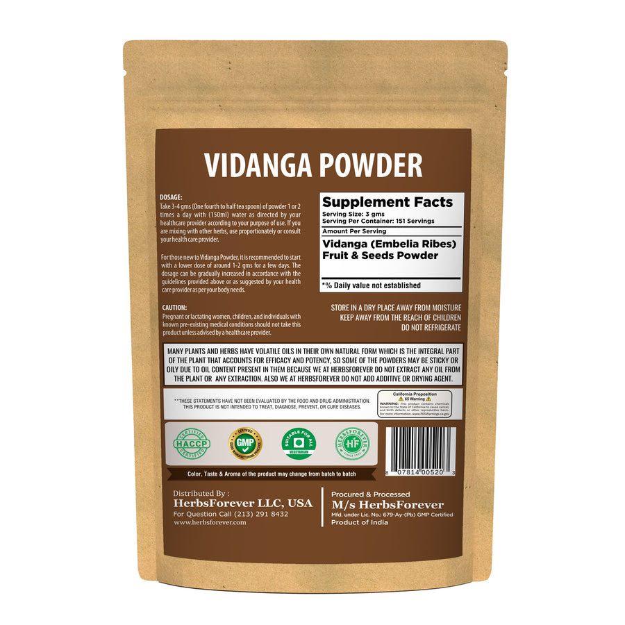 Vidanga Powder (Embellia Ribes) - Non GMO - Vegan - (454 Gms - 1LBS)