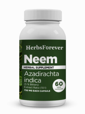Neem Capsules – Azadirachta Indica - 5% Bitters - Extract Ratio 10:1 - 60 Vege Capsules - 750 mg each