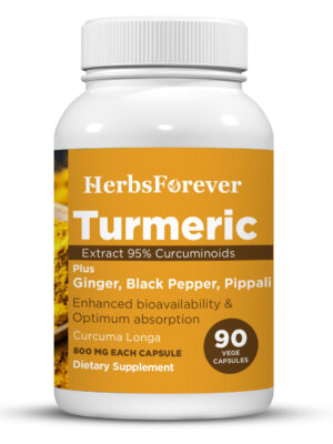 Turmeric Capsules – Curcuma longa - 95% Curcumin with Ginger, Pippali, Black Pepper and Tulsi - 90 Vege Capsules - 800 mg each