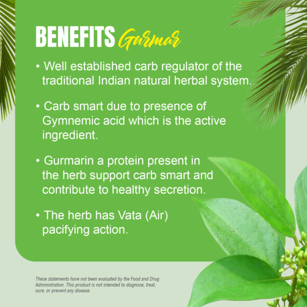 bnr4_gurmar_90Caps_benefits Gurmar Capsules – Gymnema Sylvestre - 25% Gymnemic Acid - Extract Ratio 7:1 - 90 Vege Capsules - 800 mg each