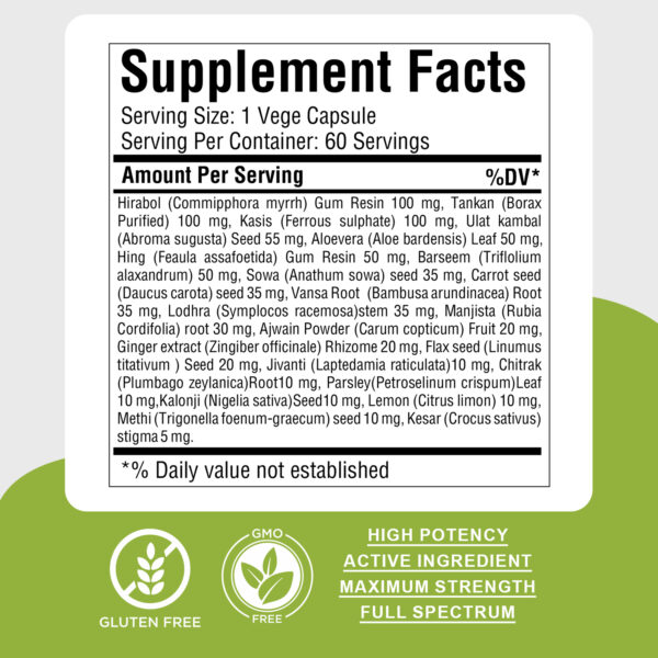 Menstro Care Capsules - Ayurvedic Herbal Supplement – 60 Vege Capsules – 800 Mg Each