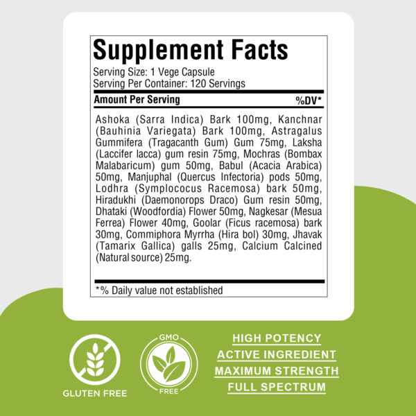 Uterous Health - Ayurvedic Herbal Supplement – 120 Vege Capsules – 800 Mg Each