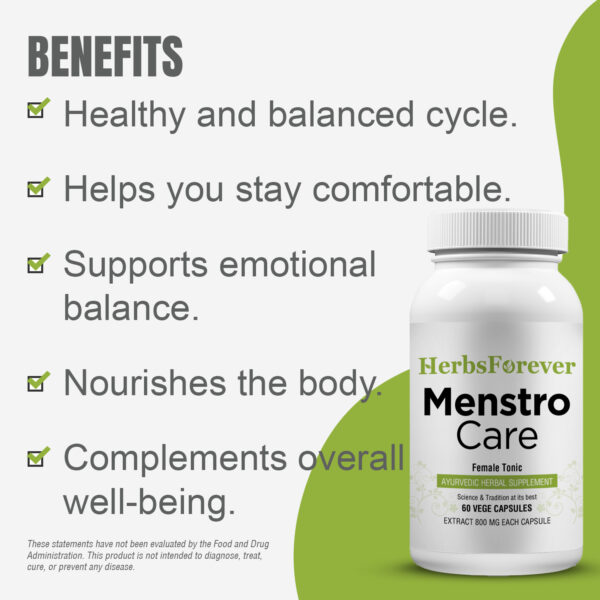 Menstro Care Capsules - Ayurvedic Herbal Supplement – 60 Vege Capsules – 800 Mg Each