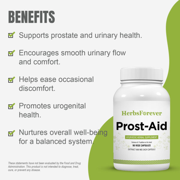 Prostaid Capsules - Ayurvedic Herbal Supplement (90 Vege Capsules – 800 Mg Each)