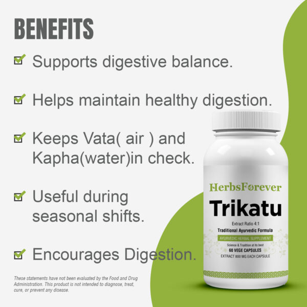 Trikatu Capsules - Ayurvedic Herbal Supplement – 60 Vege Capsules – 800 Mg Each