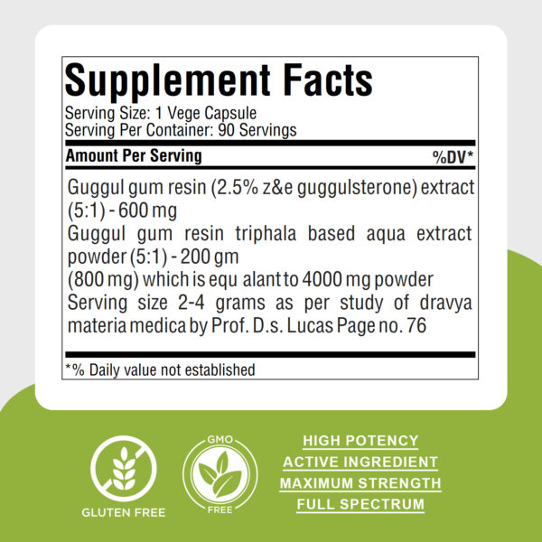 bnr3_guggul (commiphora-mukul) Guggul Resin Capsules – Commiphora Wightii - 2.5% Z&E - Extract Ratio 5:1 - 90 Vege Capsules - 700 mg each