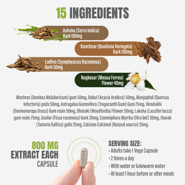 Uterous Health - Ayurvedic Herbal Supplement – 120 Vege Capsules – 800 Mg Each